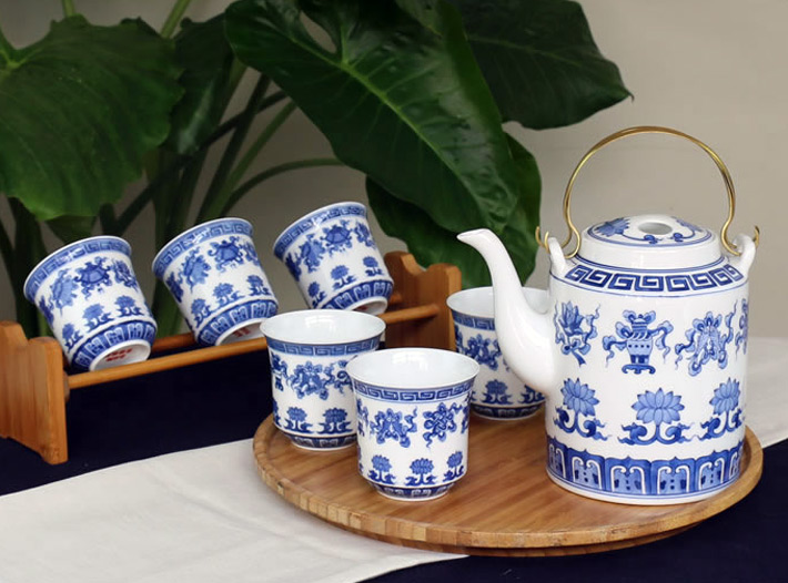 7头手绘桥梁壶茶具吉庆吉祥